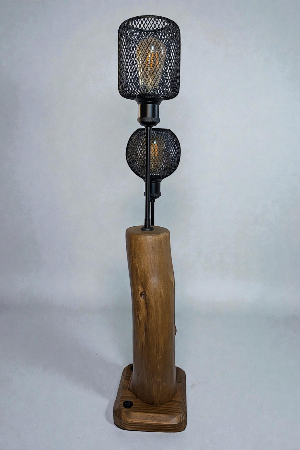 Handcrafted Driftwood Dual Table Lamp | Polished Natural Wood | Matt Black Metal Shades | 12V Low Voltage | Stone & Root