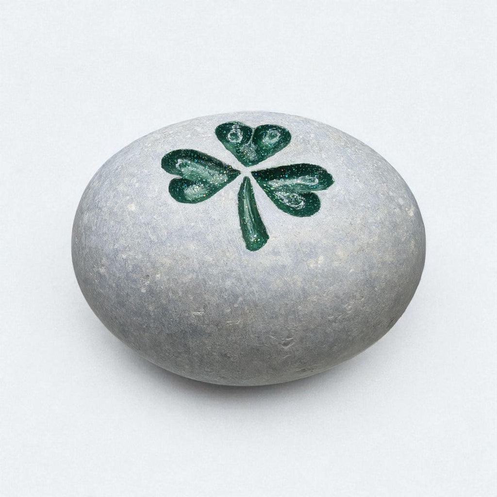 Hand-Carved Shamrock Stone – Glitter Enamel, Personalized Gift