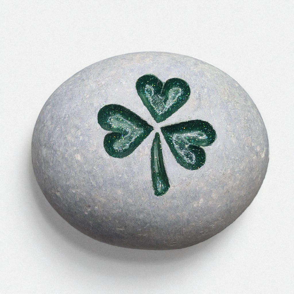 Hand-Carved Shamrock Stone – Glitter Enamel, Personalized Gift