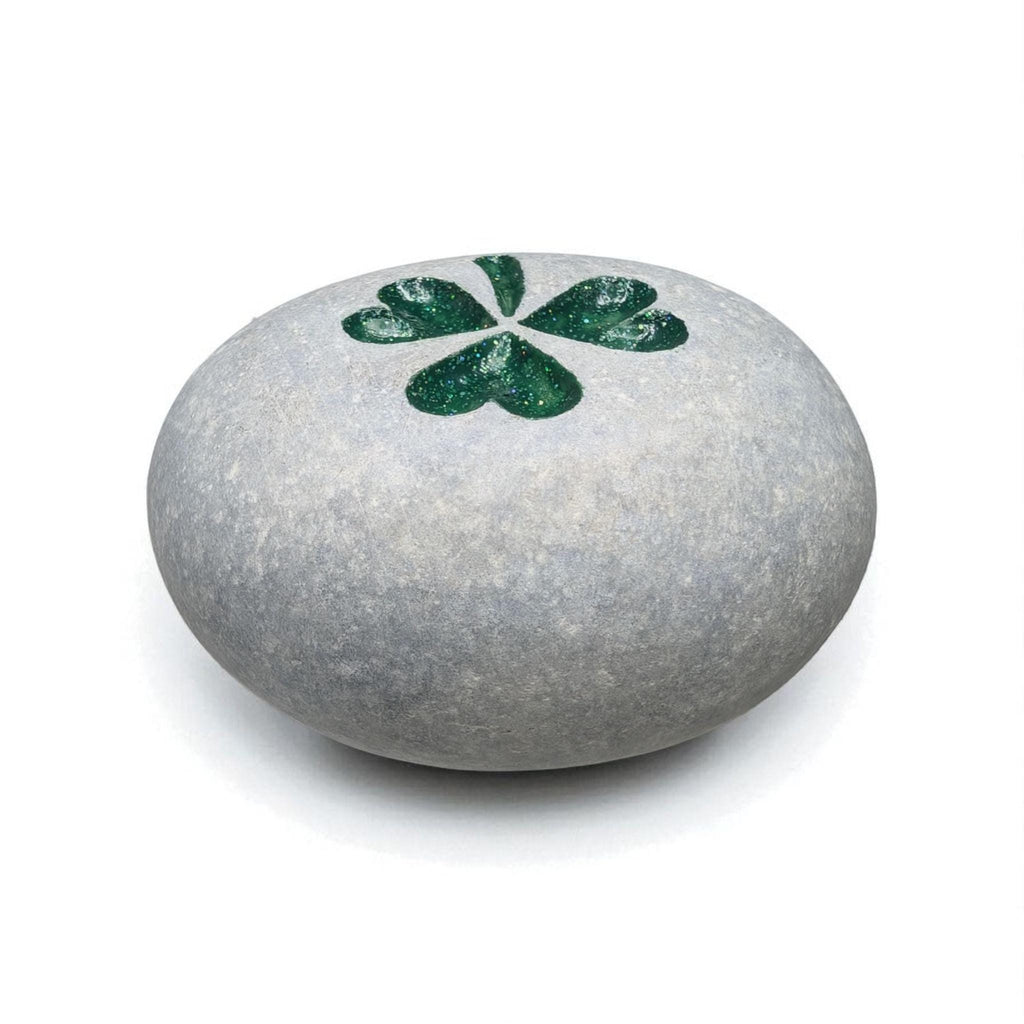 Hand-Carved Shamrock Stone – Glitter Enamel, Personalized Gift