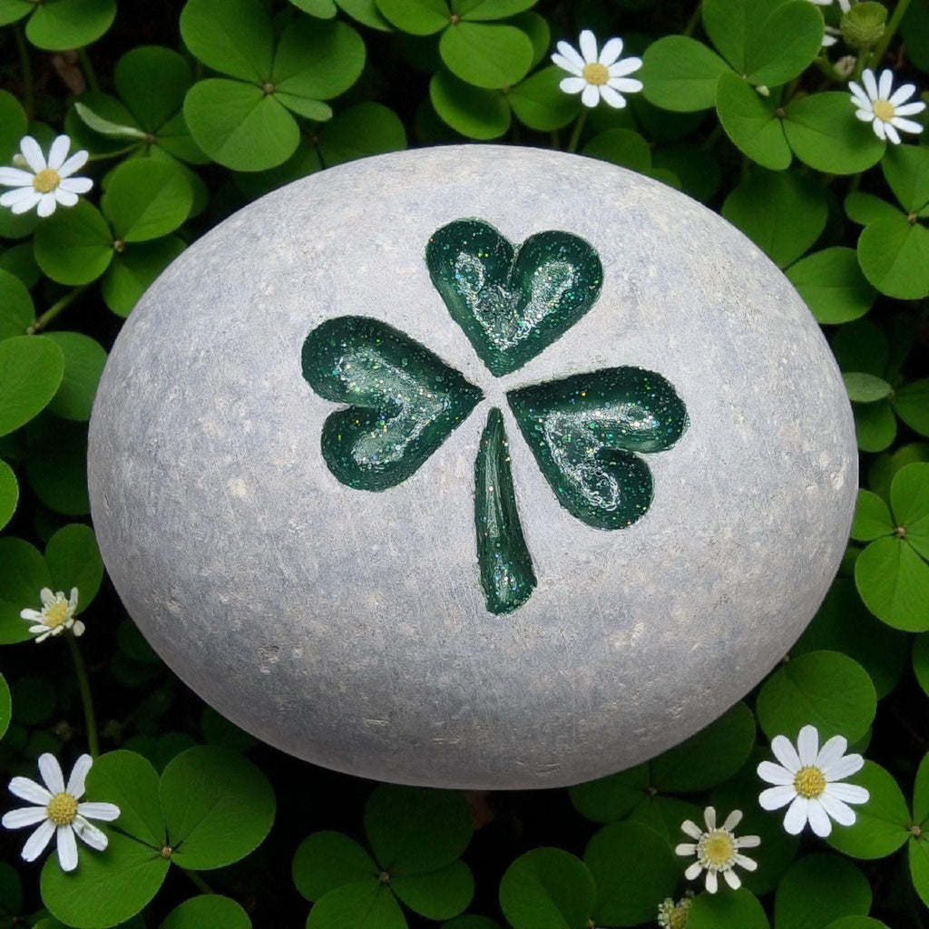 Hand-Carved Shamrock Stone – Glitter Enamel, Personalized Gift