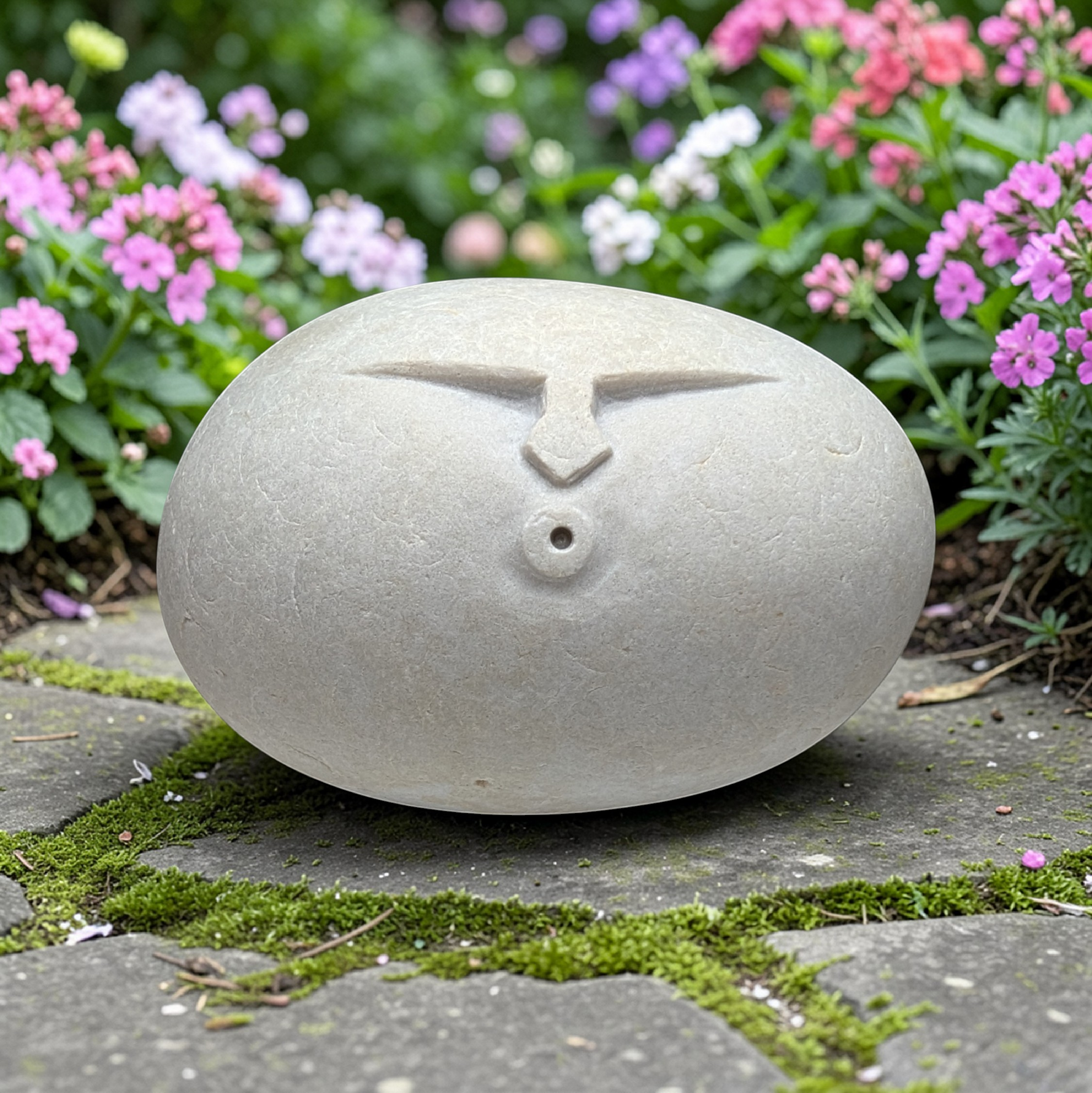 Hand carved OOF stone sculpture – natural pebble garden ornament handmade by Stone and Root