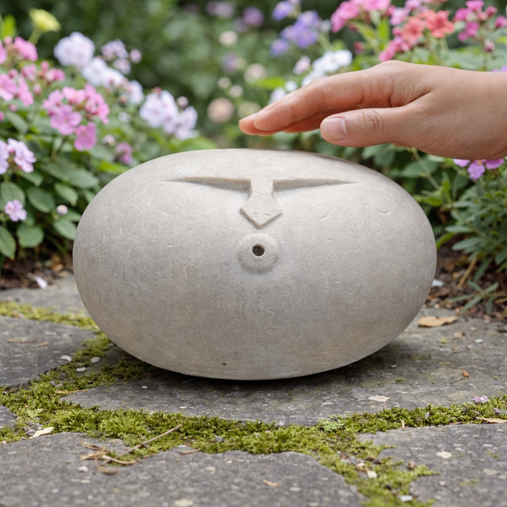 Hand carved OOF stone sculpture – natural pebble garden ornament handmade by Stone and Root