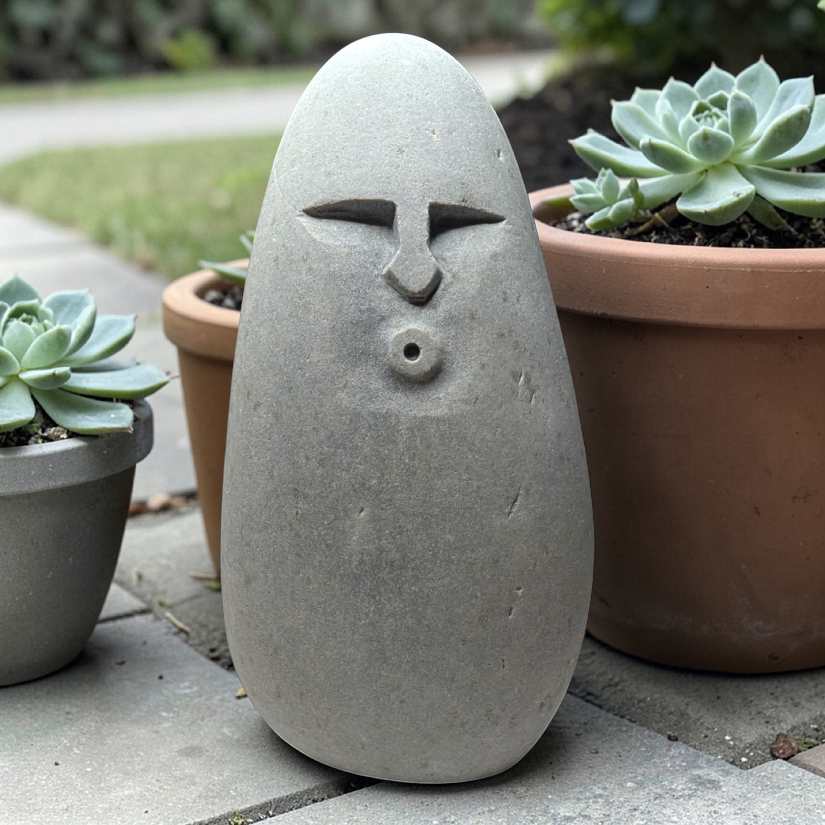 Hand carved OOF stone sculpture – natural pebble garden ornament handmade by Stone and Root