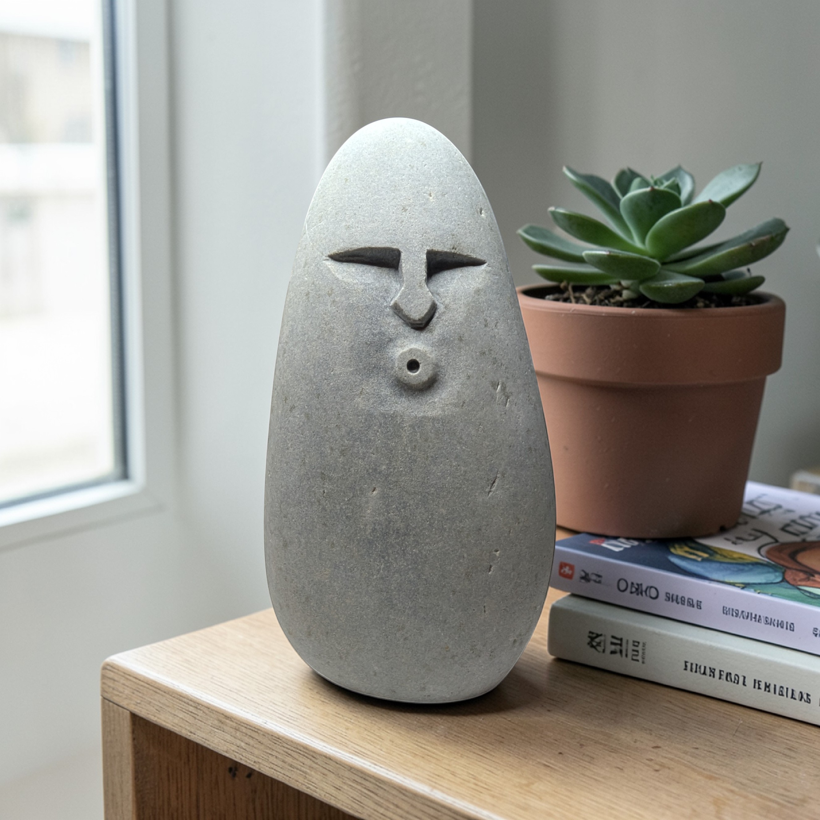 Hand carved OOF stone sculpture – natural pebble garden ornament handmade by Stone and Root