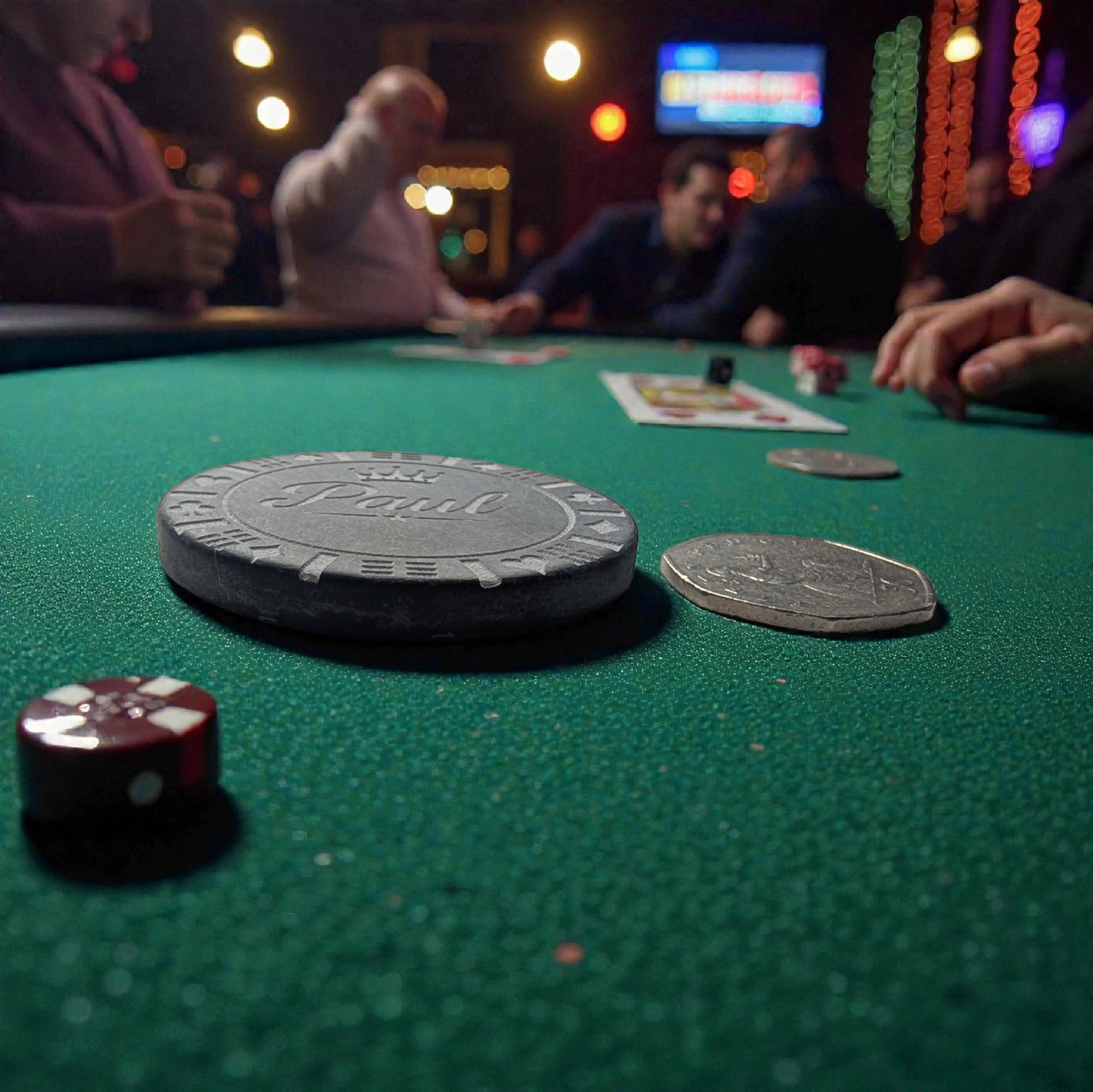 Personalised Engraved poker chip – natural stone handmade by Stone and Root