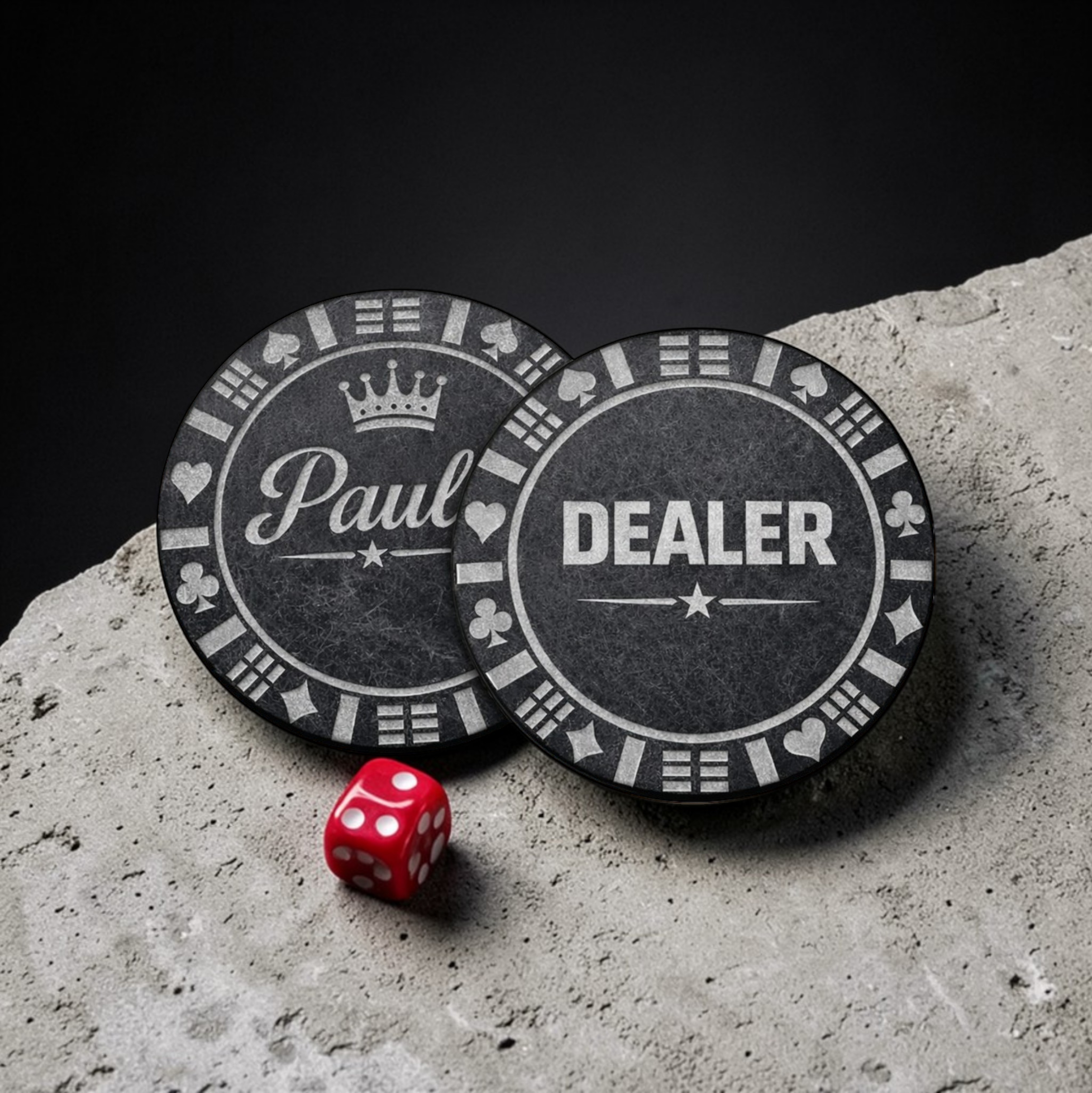 Personalised poker chip – natural stone handmade by Stone and Root