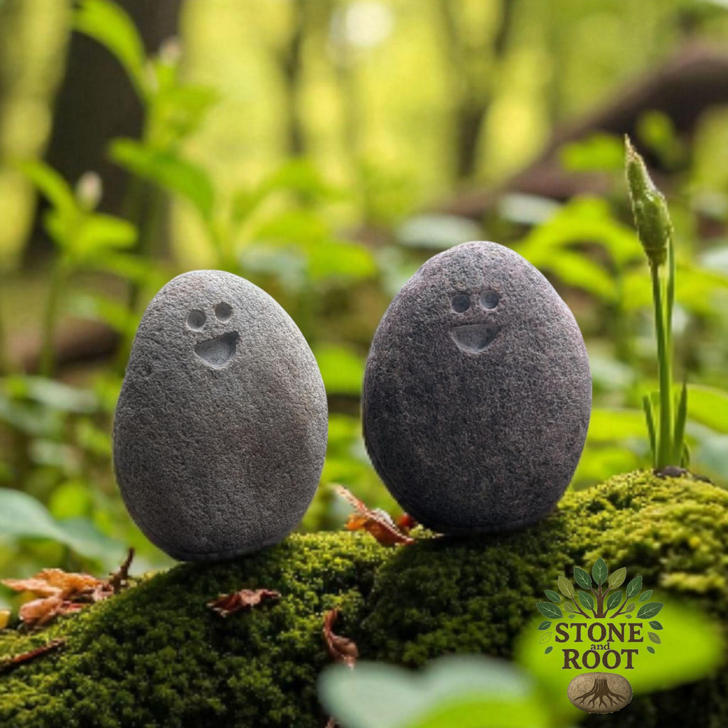 Hand Carved Smiling Stone Pebble: Pocket Companion Gift, Desk Decor