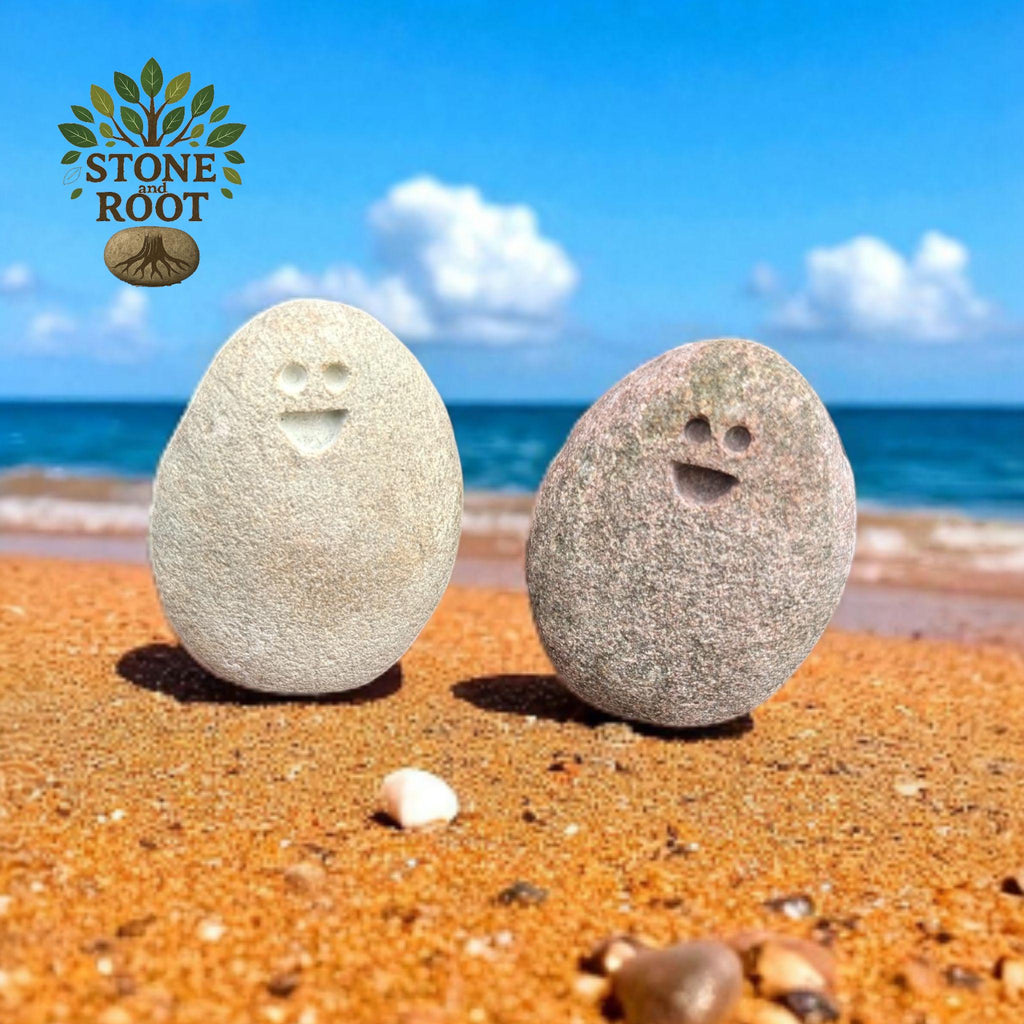 Hand Carved Smiling Stone Pebble: Pocket Companion Gift, Desk Decor