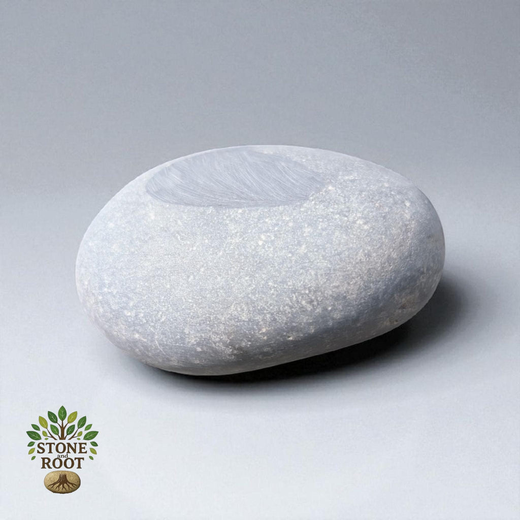 Hand Carved Stone Bird: Engraved Pebble Art with Gold Inlay