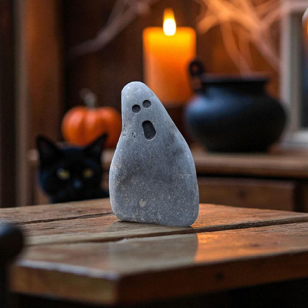 Hand-Carved Ghost Stone – Spooky Halloween Décor