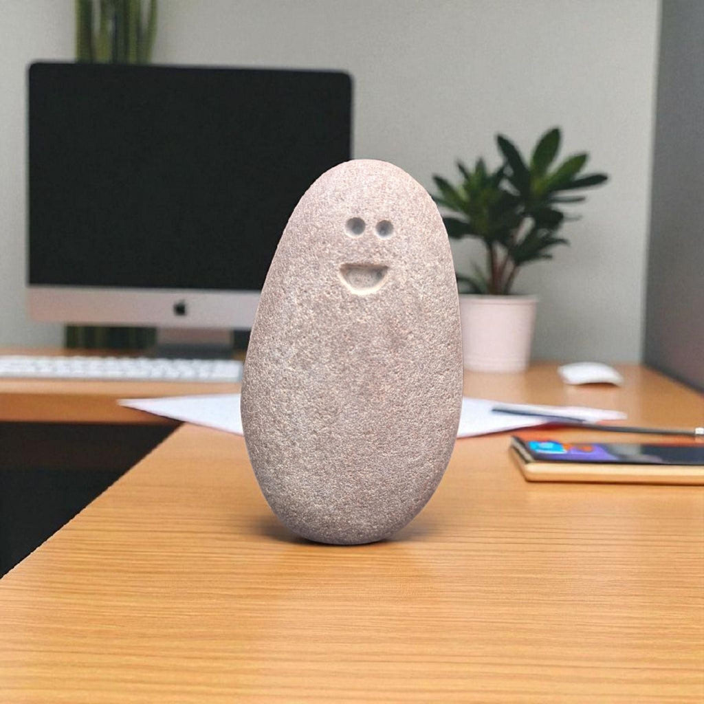 Hand Carved Smiling Stone Pebble: Pocket Companion Gift, Desk Decor