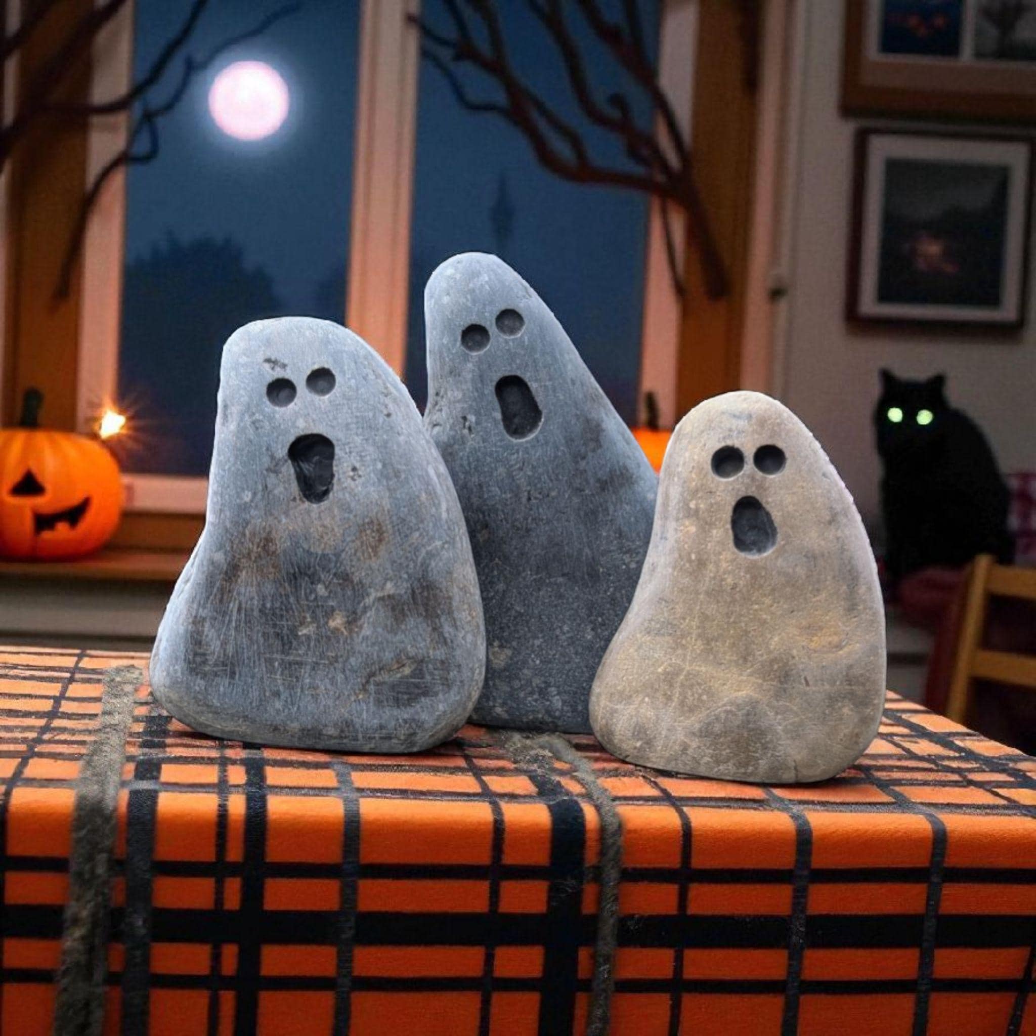 Hand-Carved Ghost Stone – Spooky Halloween Décor