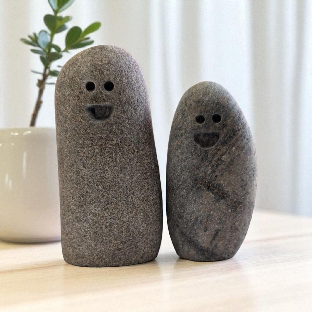 Hand Carved Smiling Stone Pebble: Pocket Companion Gift, Desk Decor