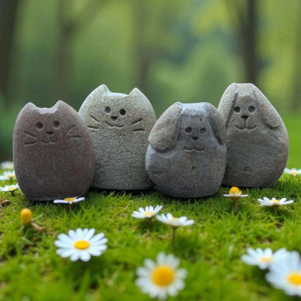 Hand Carved Stone Cat or Dog Pebble, Pocket Pet Companion Gift