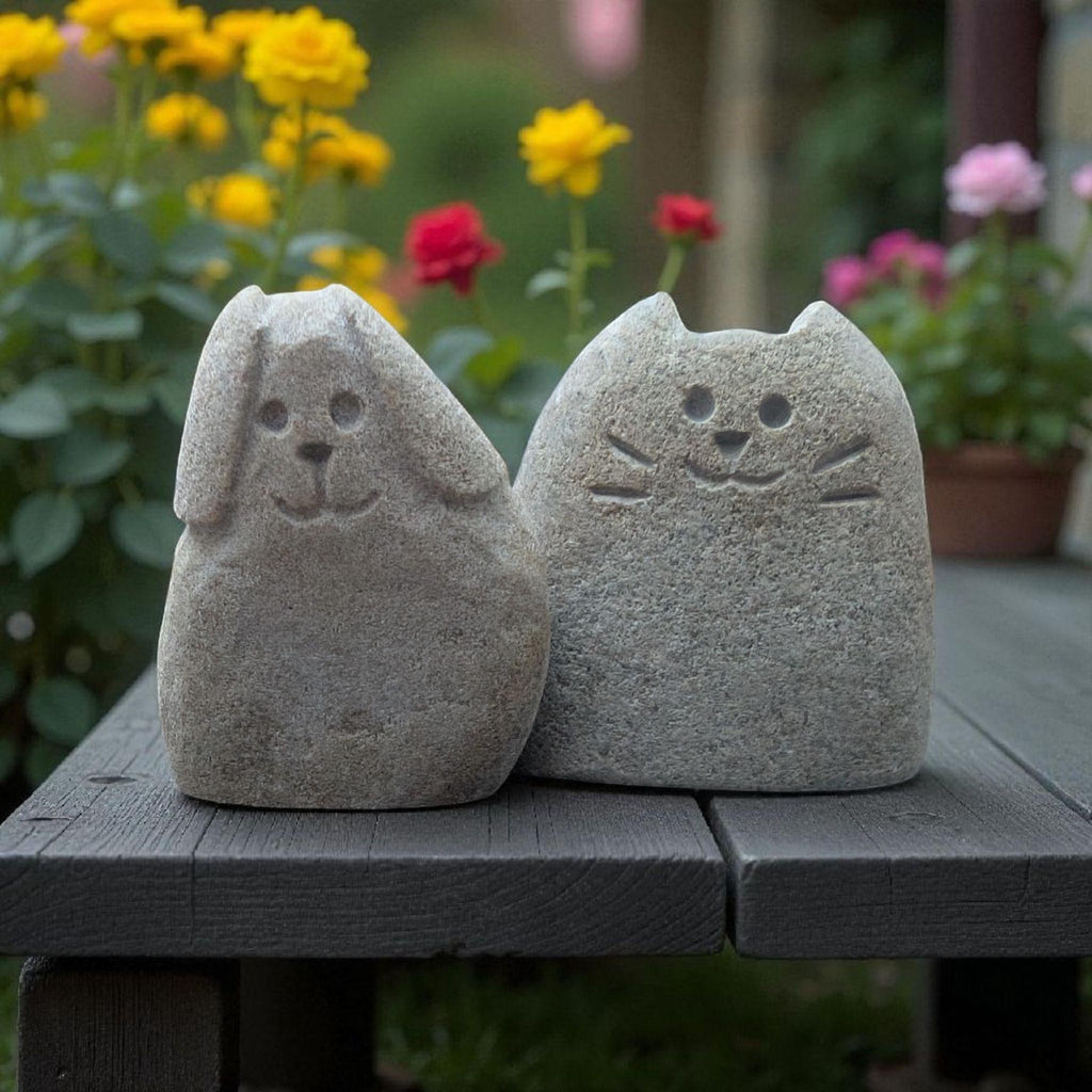 Hand Carved Stone Cat or Dog Pebble, Pocket Pet Companion Gift