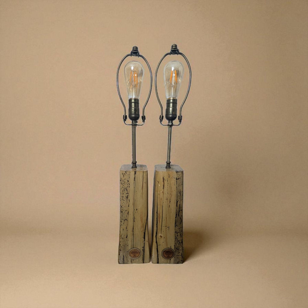 Rustic Oak Table Lamp: Handmade Wood Lamp with Edison Bulb, 12v Energy Efficient