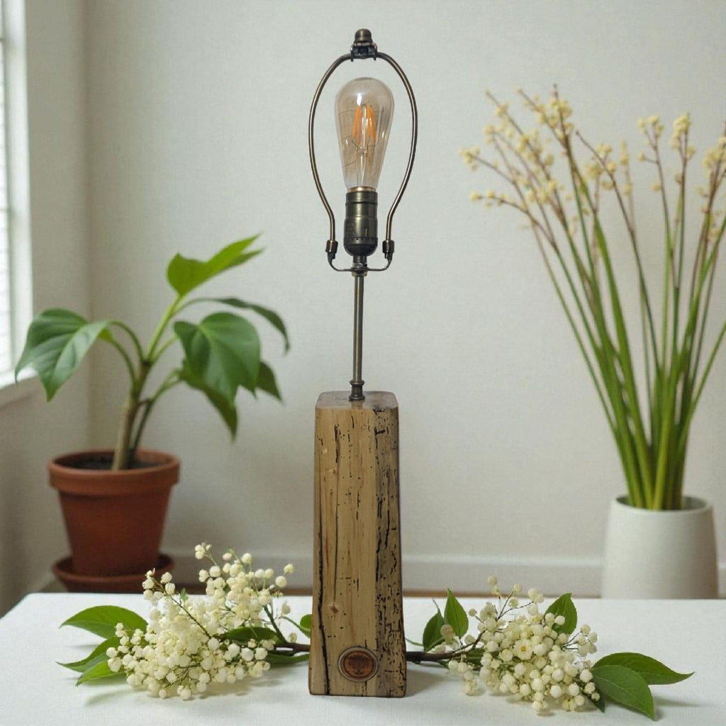 Rustic Oak Table Lamp: Handmade Wood Lamp with Edison Bulb, 12v Energy Efficient