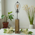 Rustic Oak Table Lamp: Handmade Wood Lamp with Edison Bulb, 12v Energy Efficient