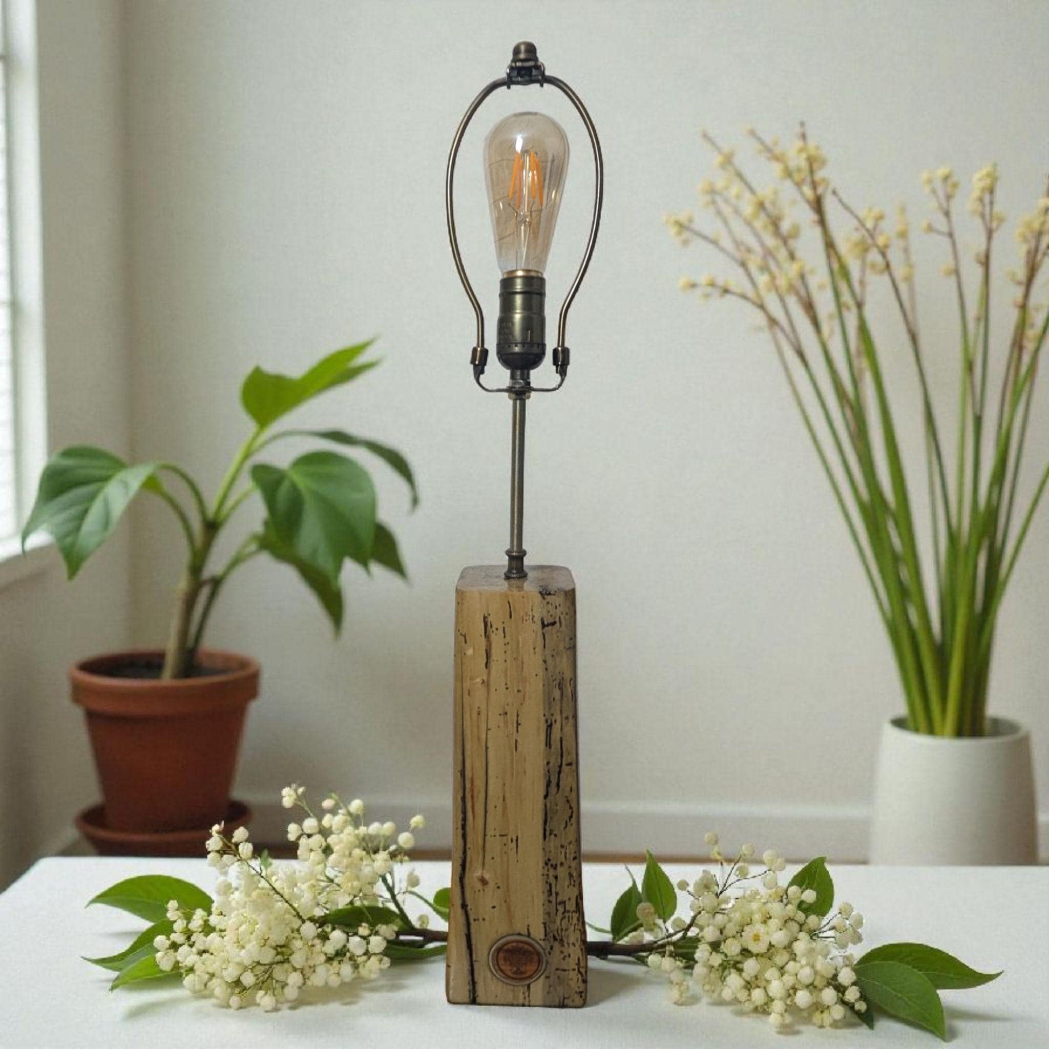 Rustic Oak Table Lamp: Handmade Wood Lamp with Edison Bulb, 12v Energy Efficient