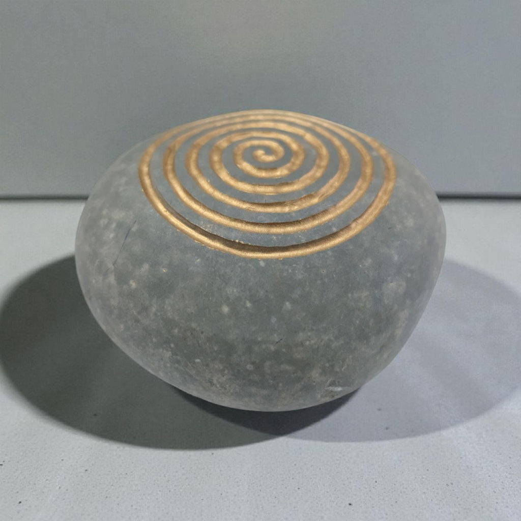 Hand Carved Spiral Stone: Golden Inlay, Meditation, Reiki Gift