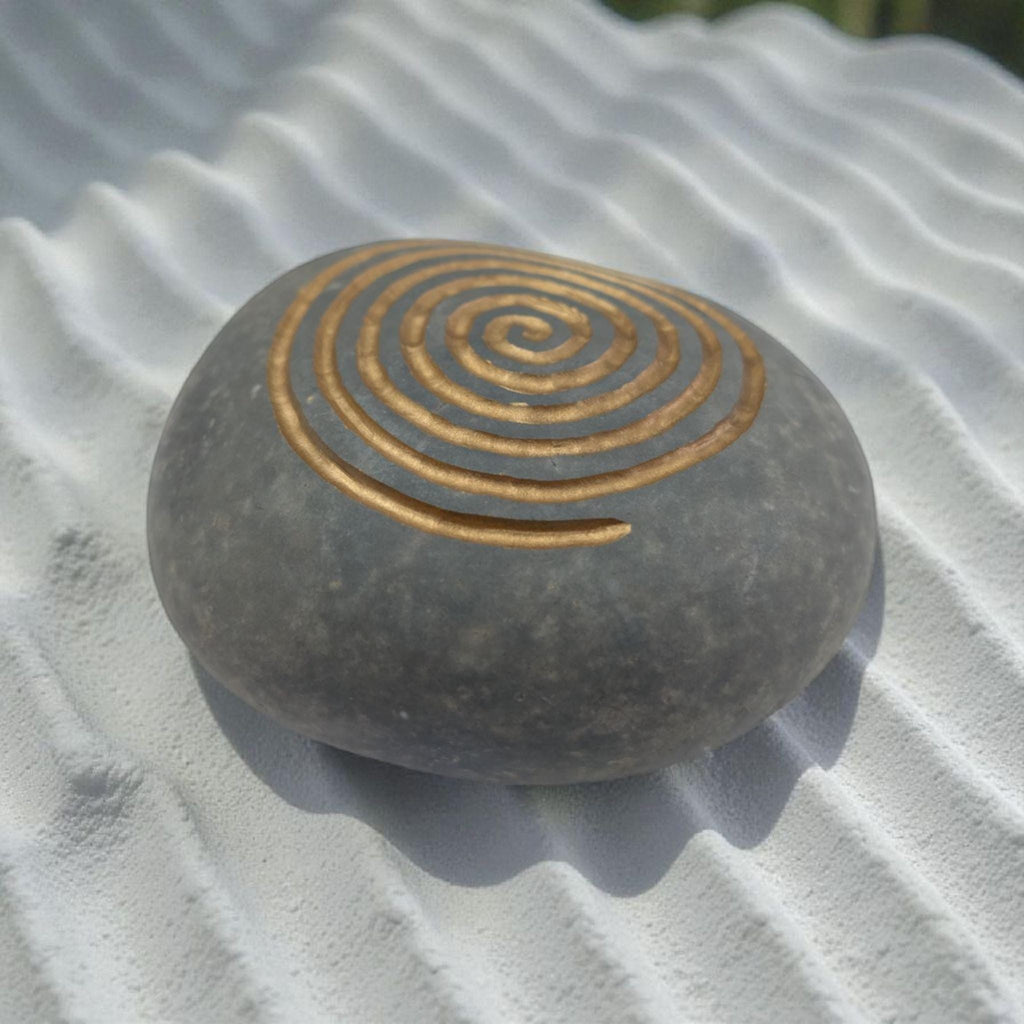 Hand Carved Spiral Stone: Golden Inlay, Meditation, Reiki Gift
