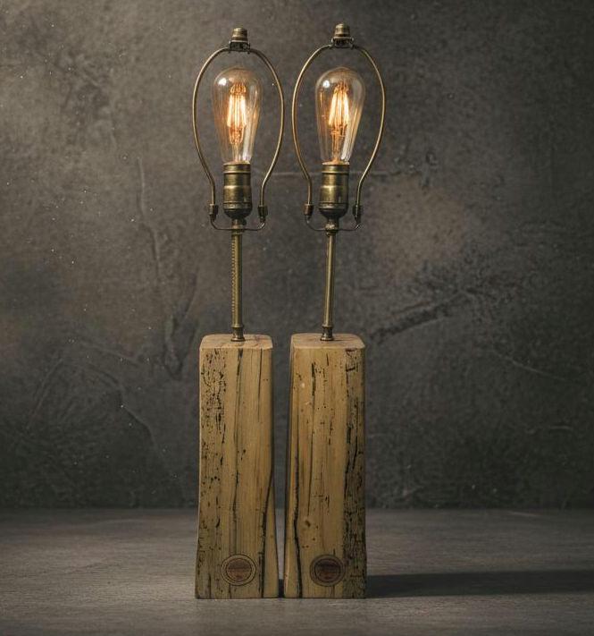 Rustic Oak Table Lamp: Handmade Wood Lamp with Edison Bulb, 12v Energy Efficient