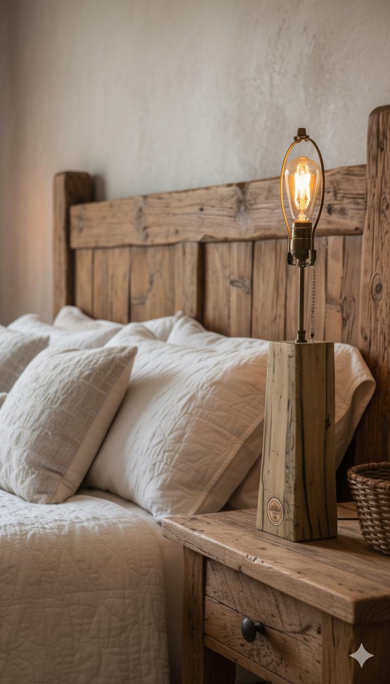 Rustic Oak Table Lamp: Handmade Wood Lamp with Edison Bulb, 12v Energy Efficient