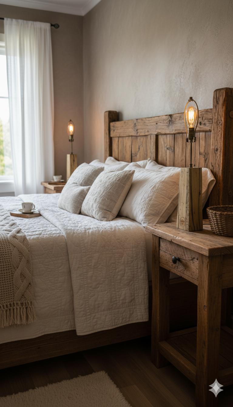 Rustic Oak Table Lamp: Handmade Wood Lamp with Edison Bulb, 12v Energy Efficient