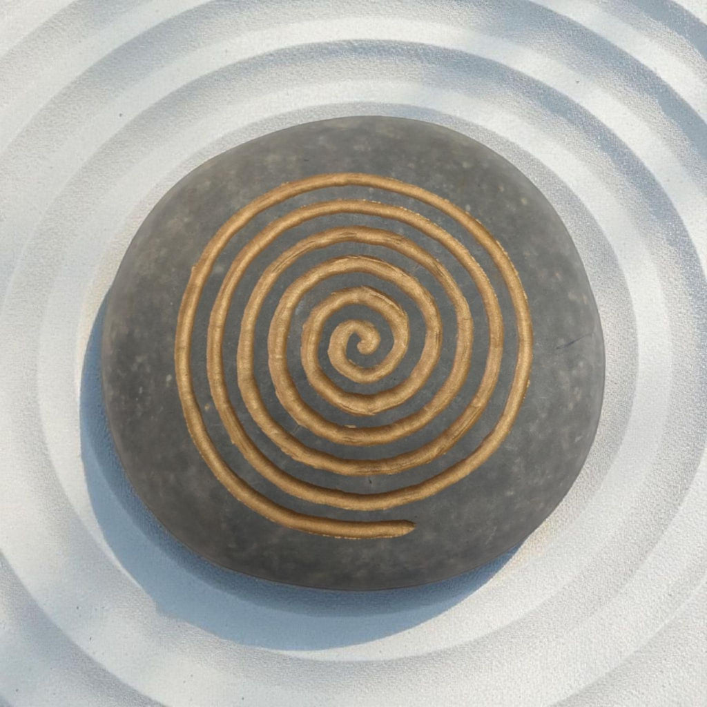Hand Carved Spiral Stone: Golden Inlay, Meditation, Reiki Gift