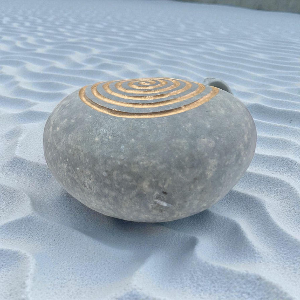 Hand Carved Spiral Stone: Golden Inlay, Meditation, Reiki Gift