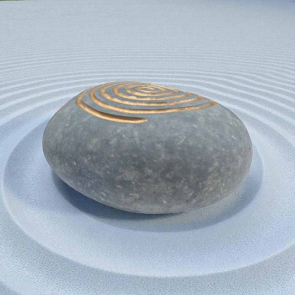 Hand Carved Spiral Stone: Golden Inlay, Meditation, Reiki Gift