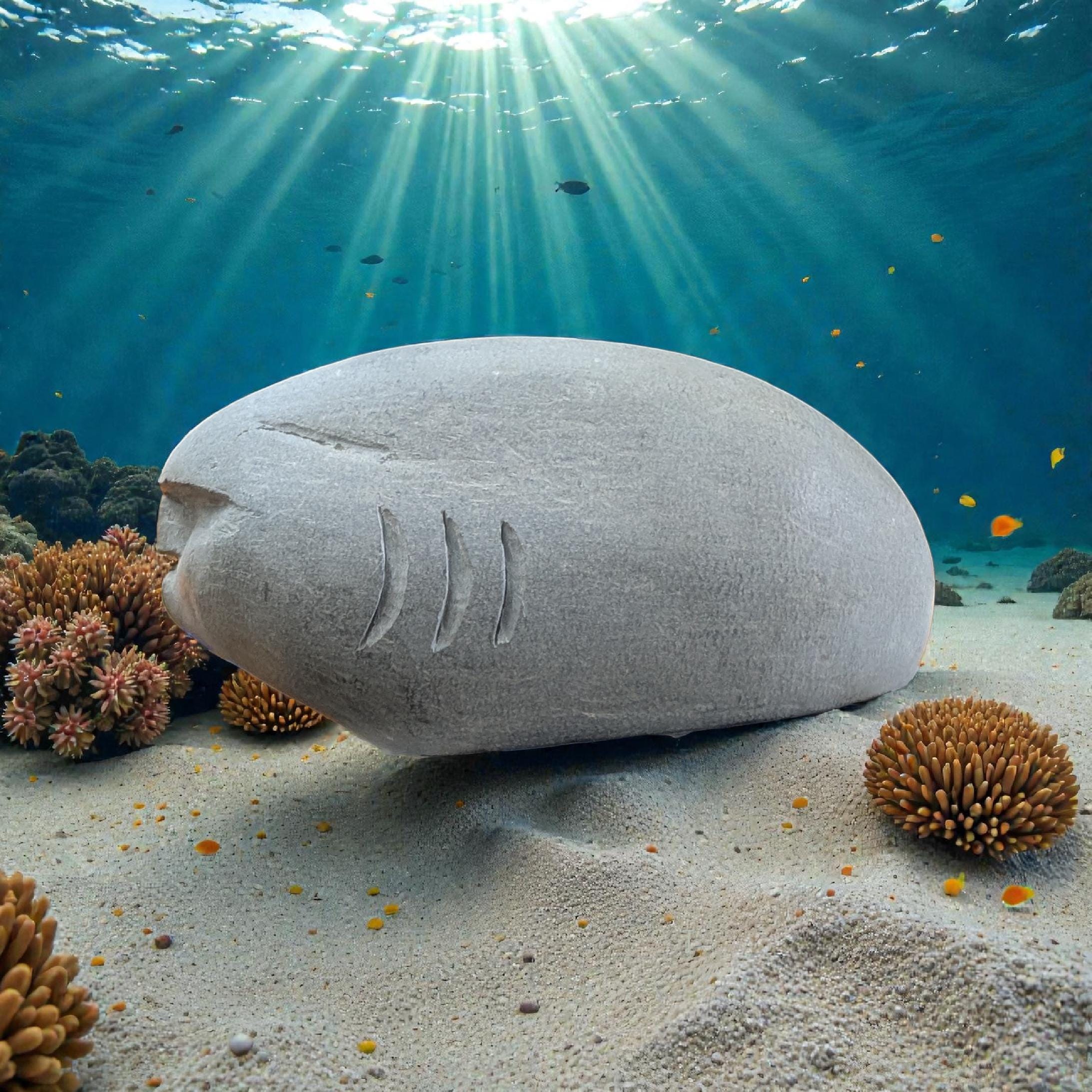 Hand-Carved LimeStone Face Sculpture: Zen Garden Decor, The Shark Oof