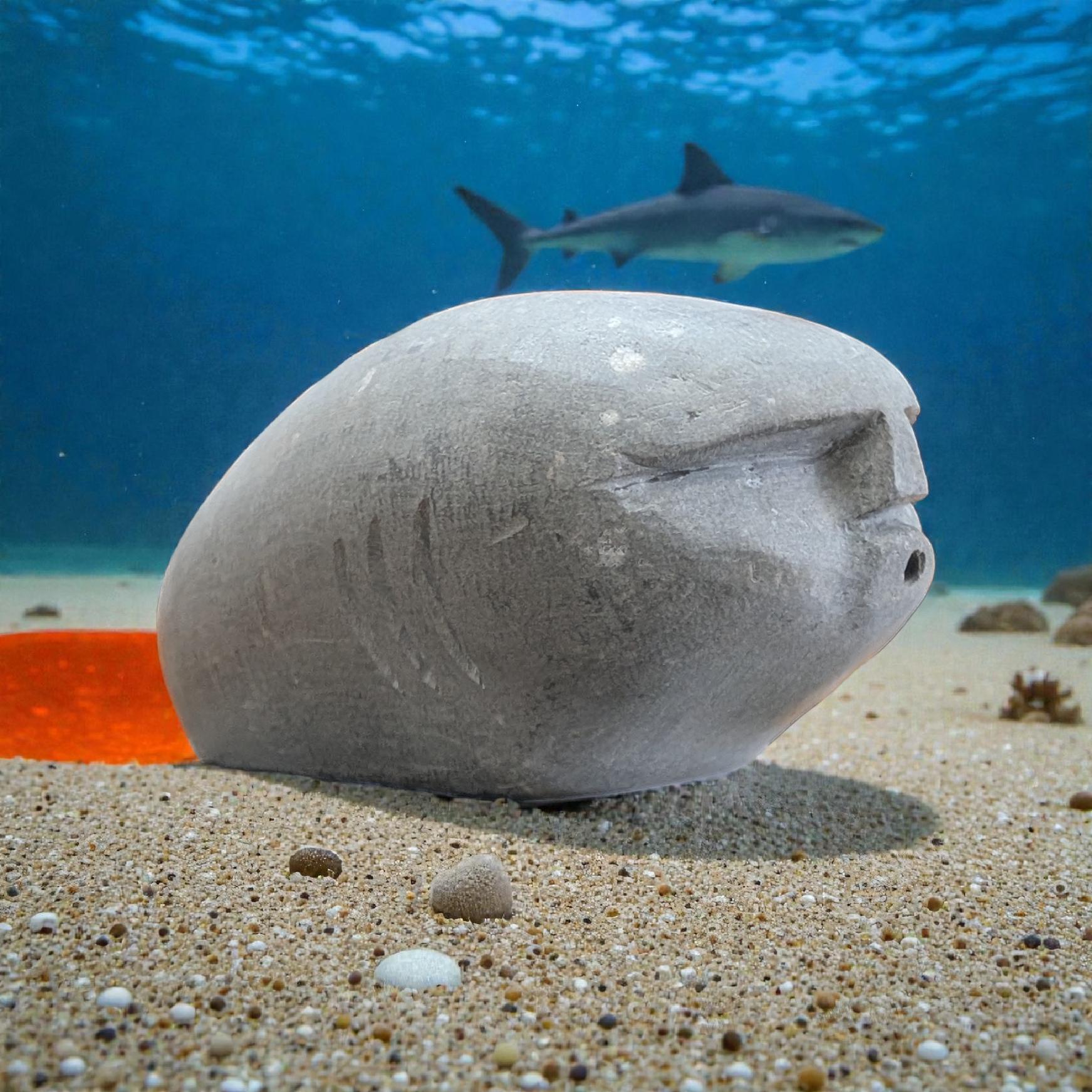 Hand-Carved LimeStone Face Sculpture: Zen Garden Decor, The Shark Oof