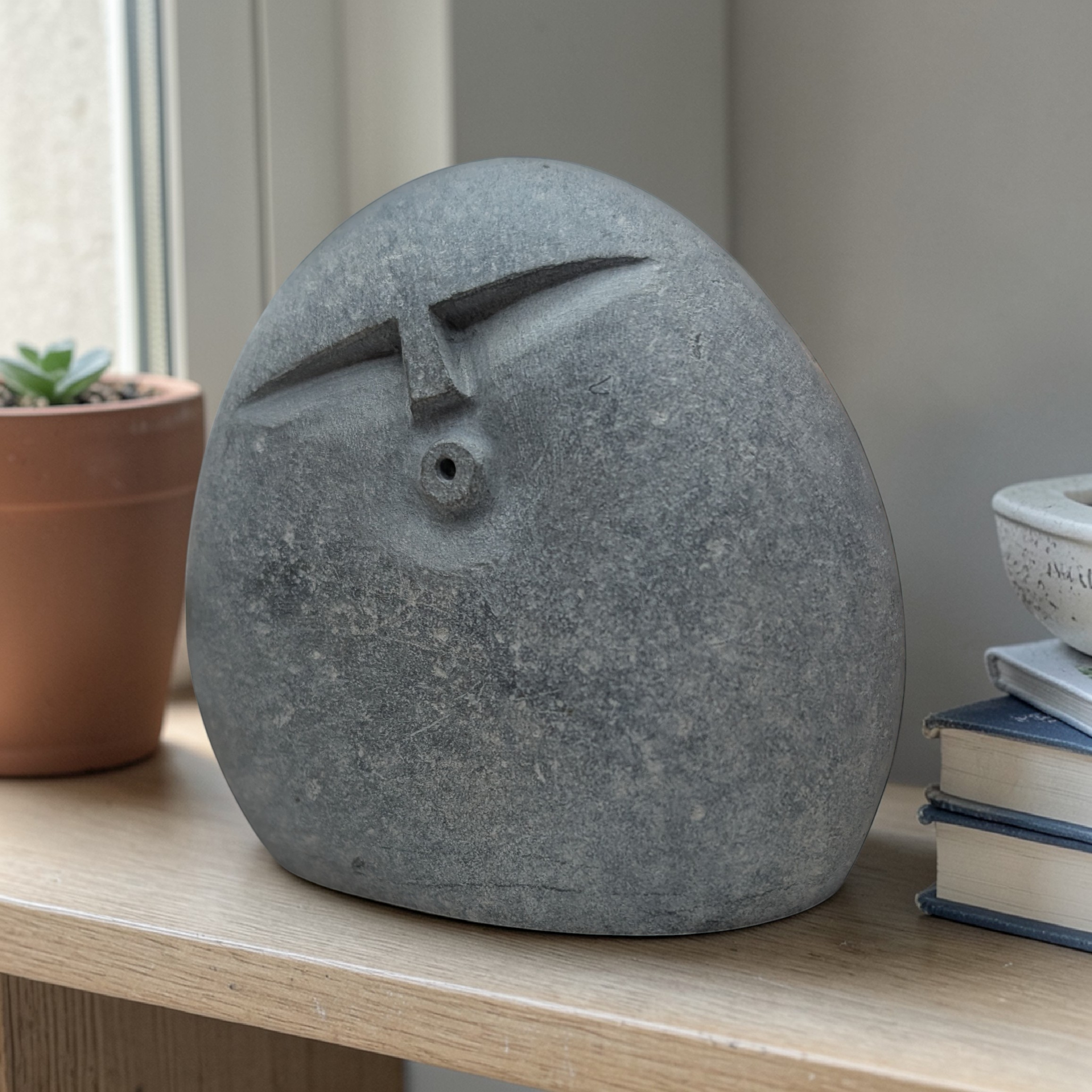 Hand-Carved Granite Oof Sculpture – Tall Minimalist Stone Decor Ornament