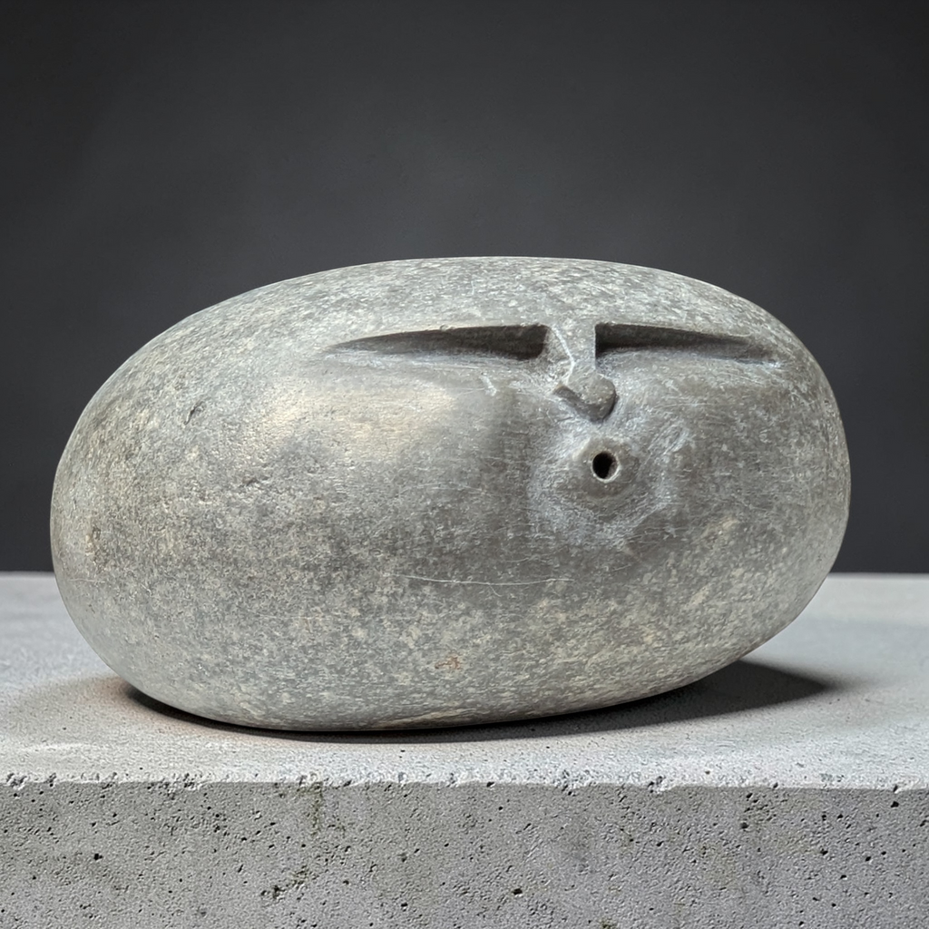 Hand-Carved Stone Oof – Heavy Natural Pebble Face Sculpture for garden and home decor
