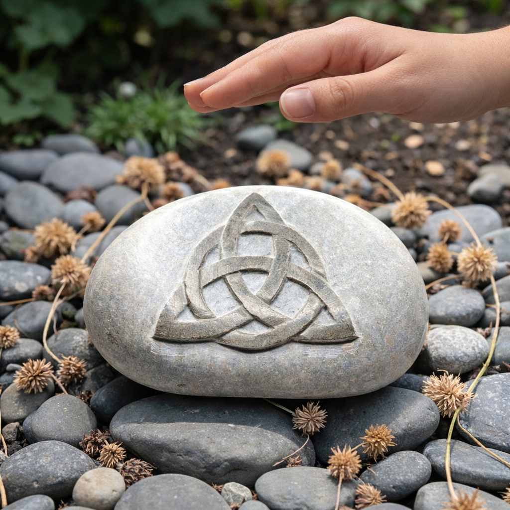 Hand Carved Celtic Knot Stone: Wiccan Altar Decor, Pagan Gift