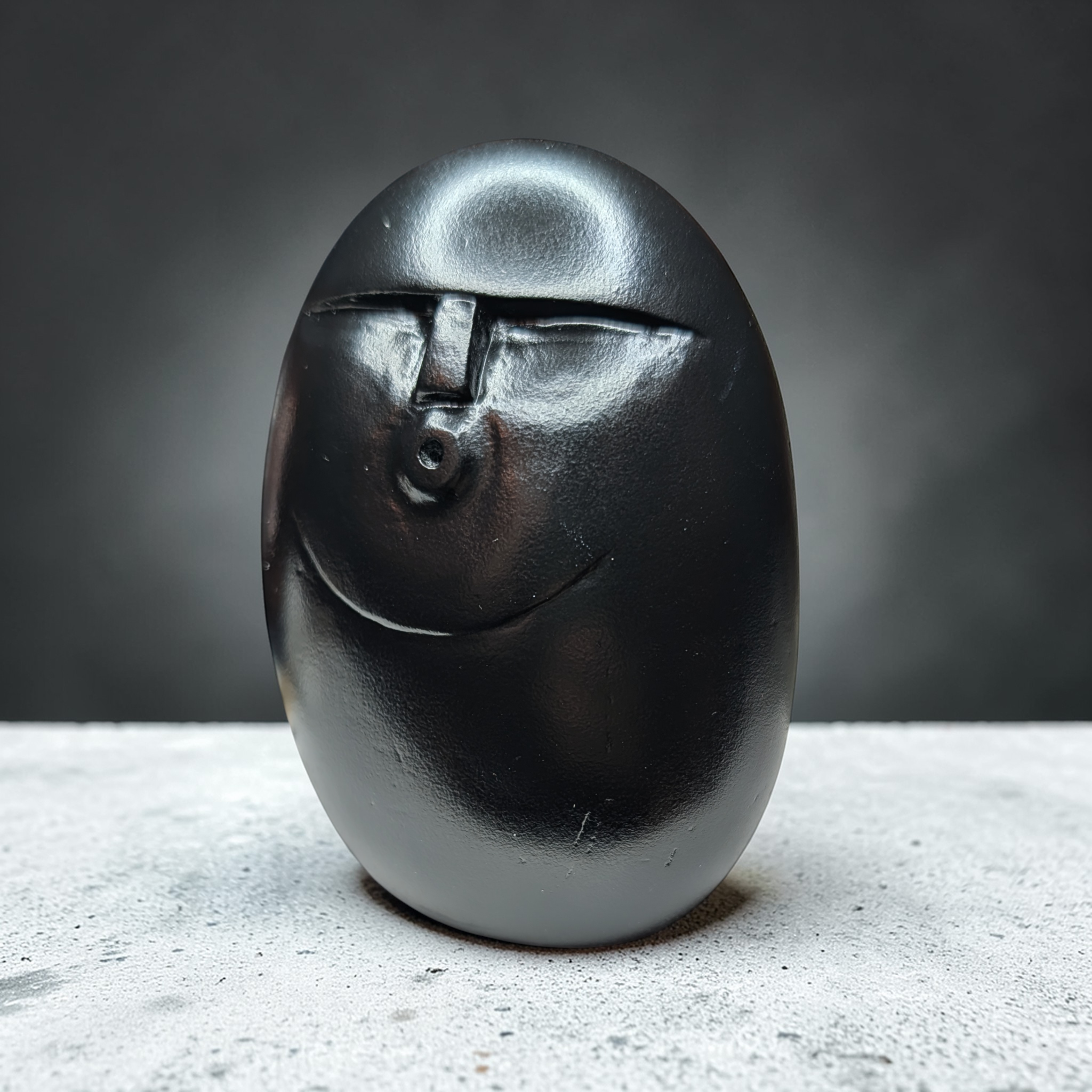 Funny Stone Face Sculpture – Hand Carved Black Pebble Art – Unique Desk Companion – Modern Minimalist Stone Ornament