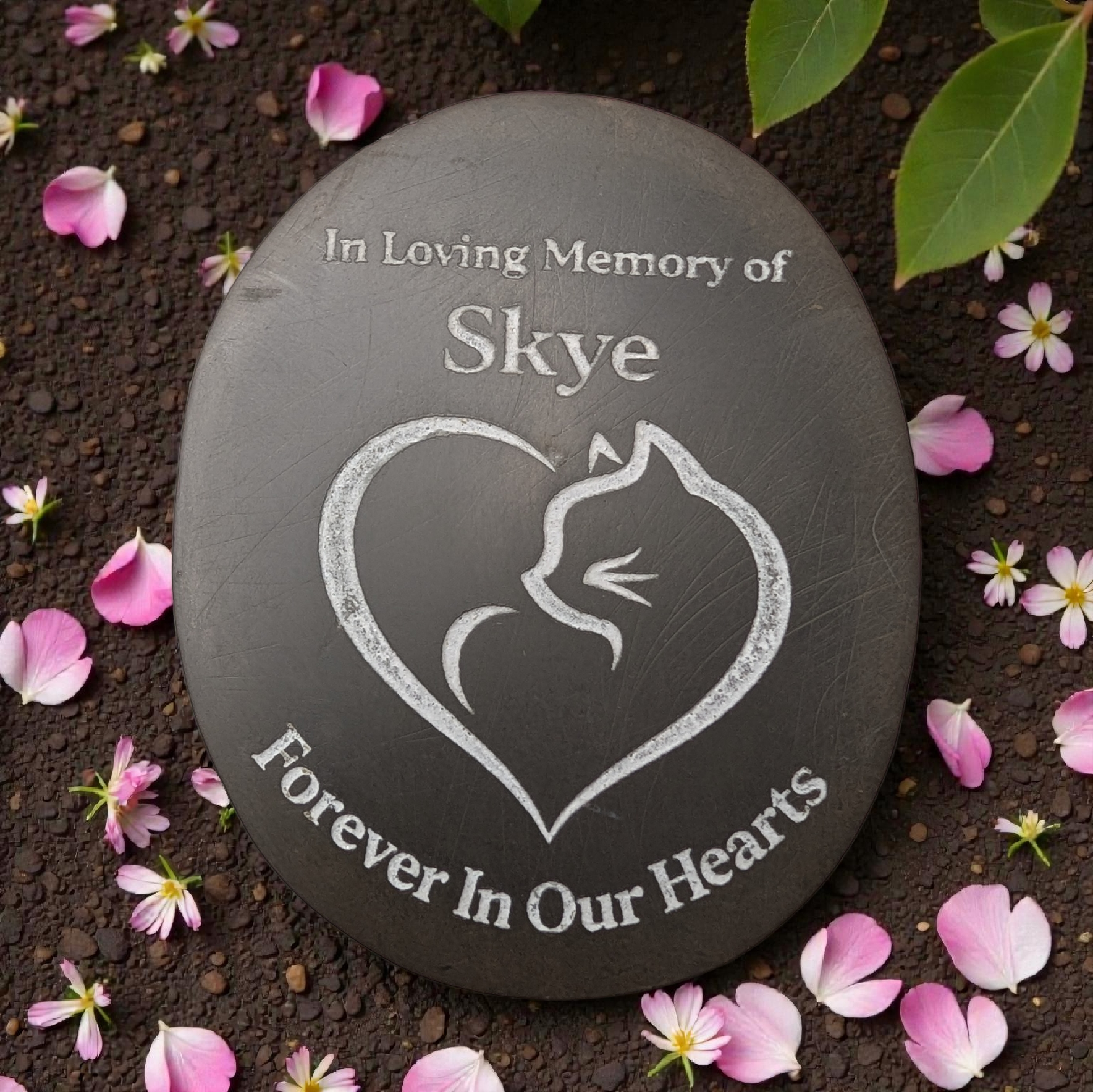 Pet Memorial Stone –  Cat Tribute Pebble, add your cats name
