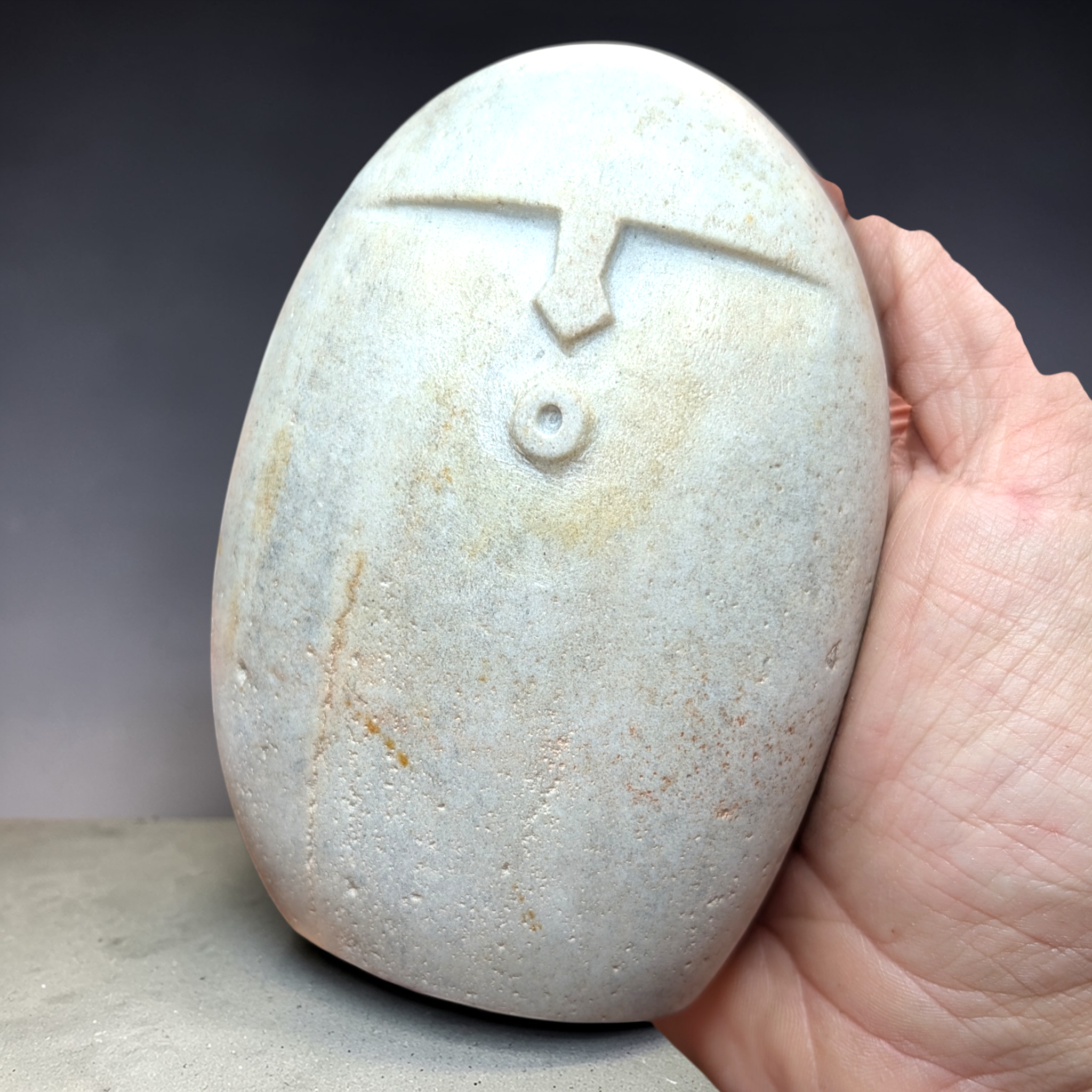 Handmade Stone OoF Face Sculpture: Quirky Home Decor