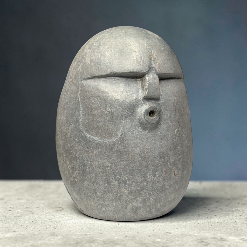 Hand-Carved Stone OoF Face Sculpture, stone garden and home decor