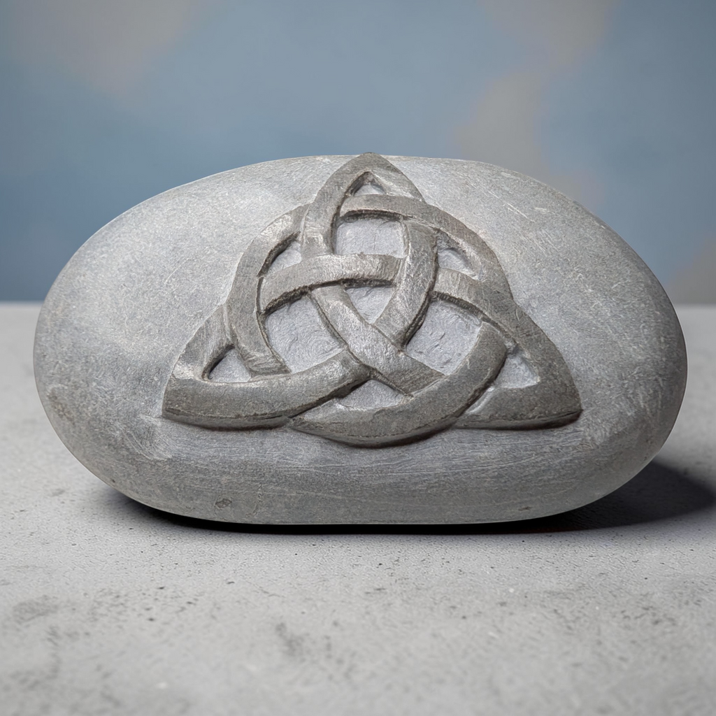 Hand Carved Celtic Knot Stone: Wiccan Altar Decor, Pagan Gift