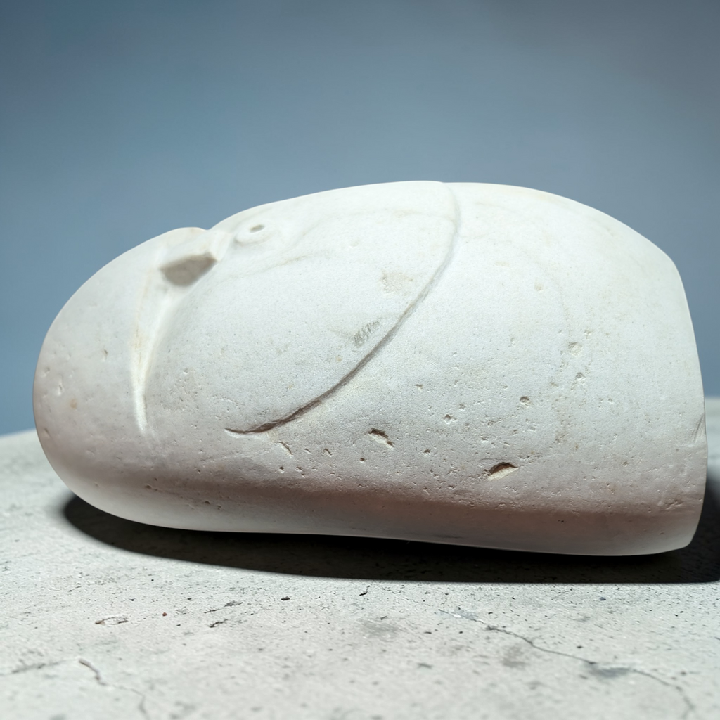 Hand-Carved Natural Stone Oof Sculpture – Heavy Pebble Face Ornament, Minimalist Home Decor