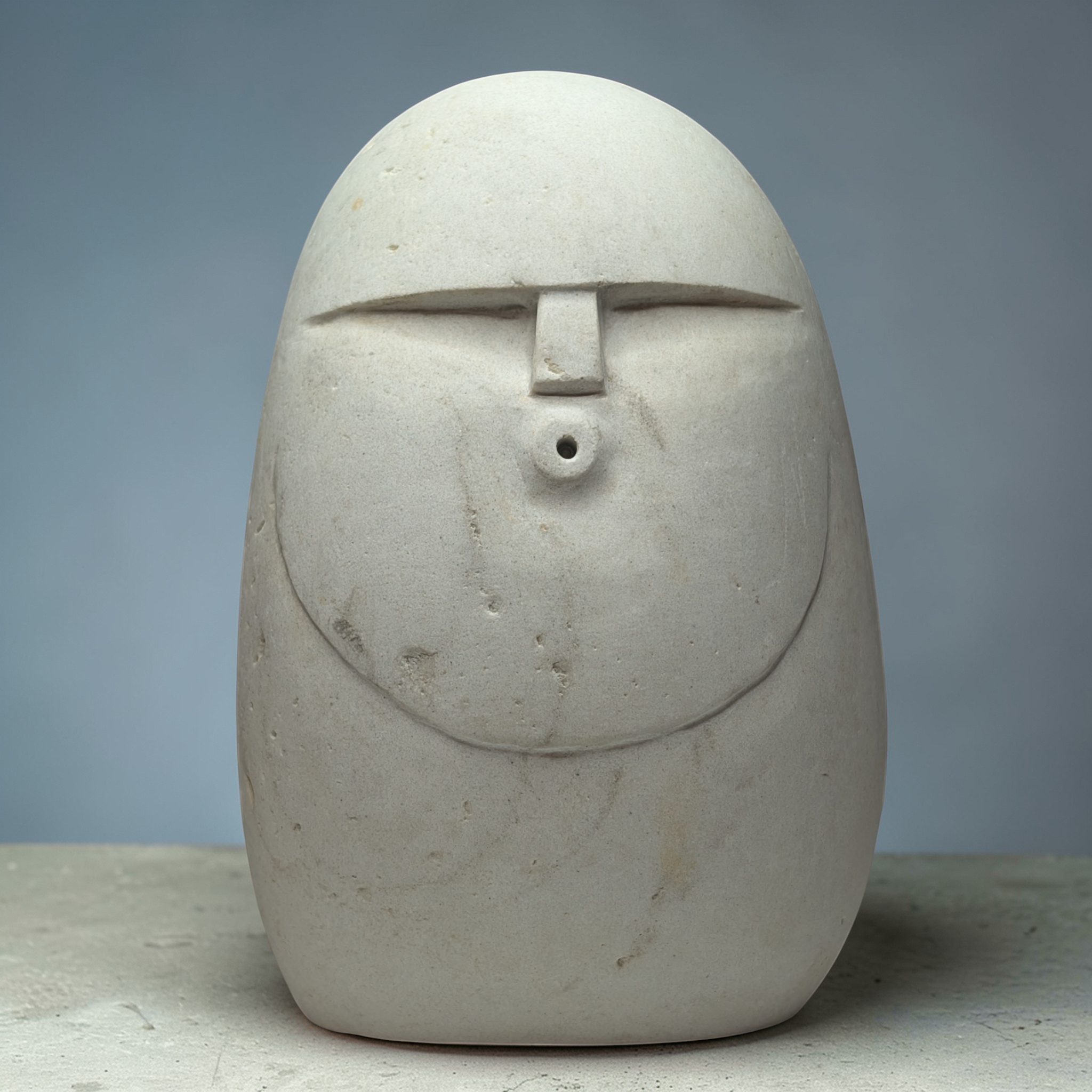 Hand-Carved Natural Stone Oof Sculpture – Heavy Pebble Face Ornament, Minimalist Home Decor