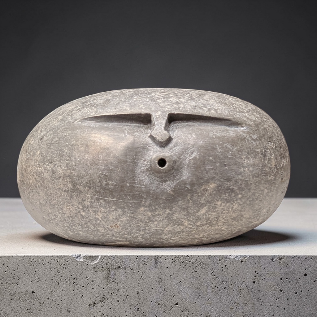 Hand-Carved Stone Oof – Heavy Natural Pebble Face Sculpture for garden and home decor