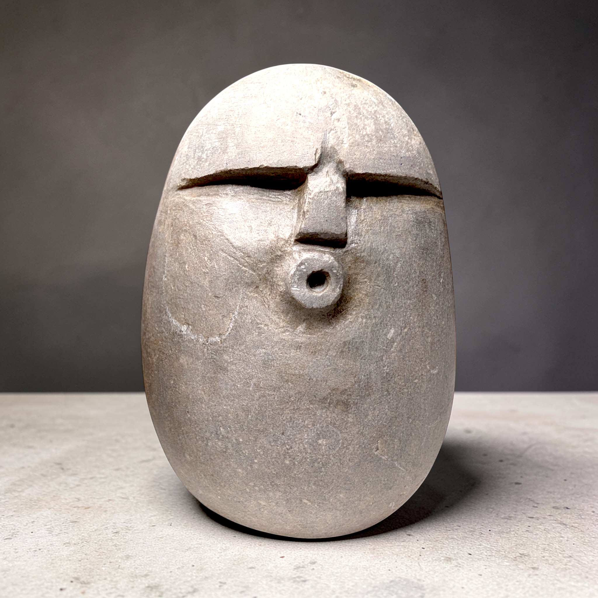 Hand-Carved Stone OoF Face Sculpture, stone garden and home decor