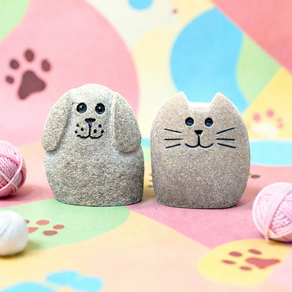 Hand Carved Stone Cat or Dog Pebble, Pocket Pet Companion Gift