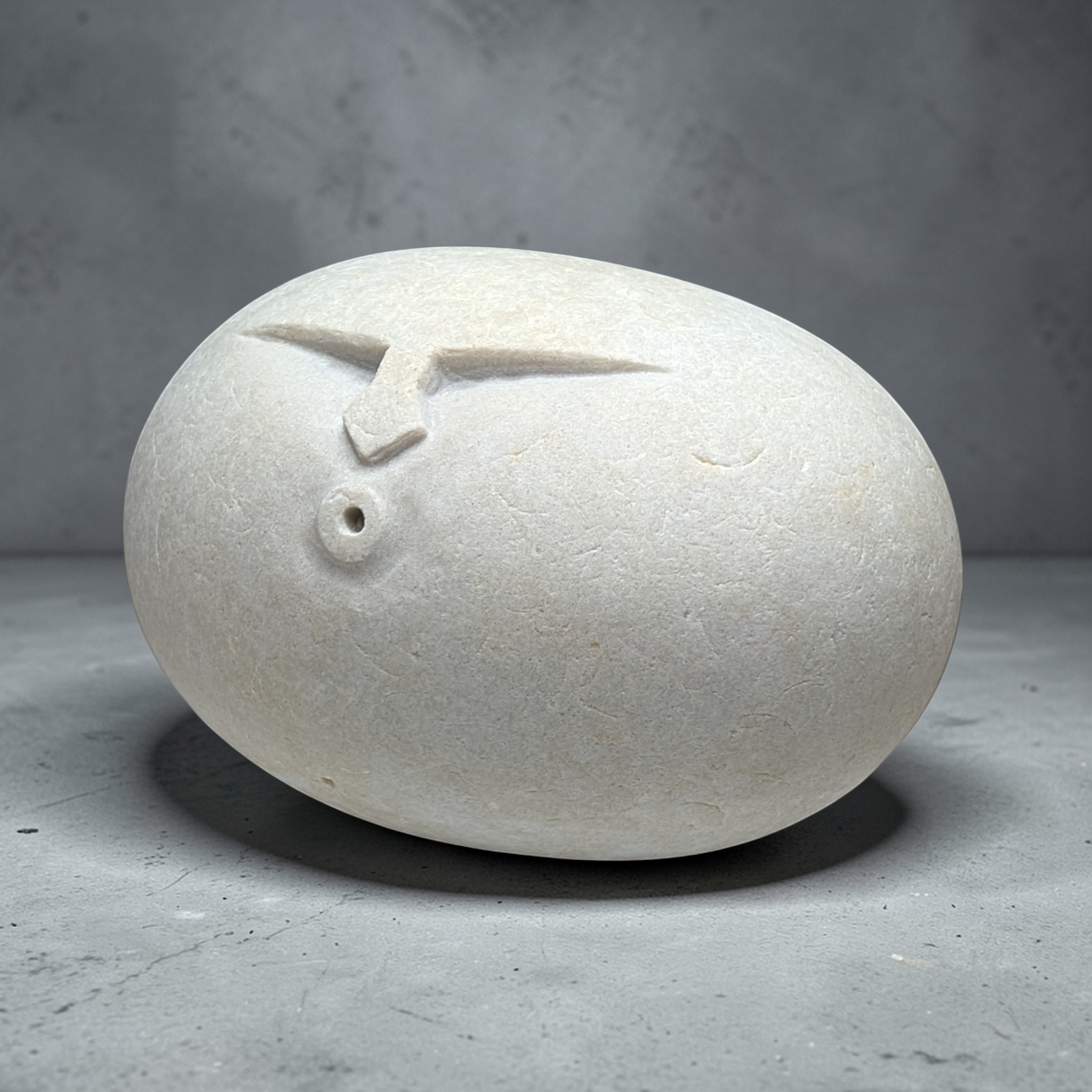 Hand-Carved Stone Oof – Heavy Natural Pebble Face Sculpture for garden and home decor