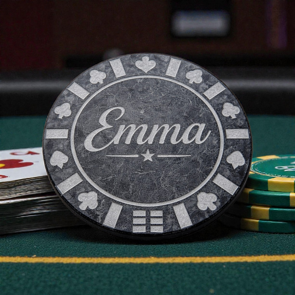 Personalized Engraved Stone Poker Chip, Dealer marker and  Custom Keepsake Gift