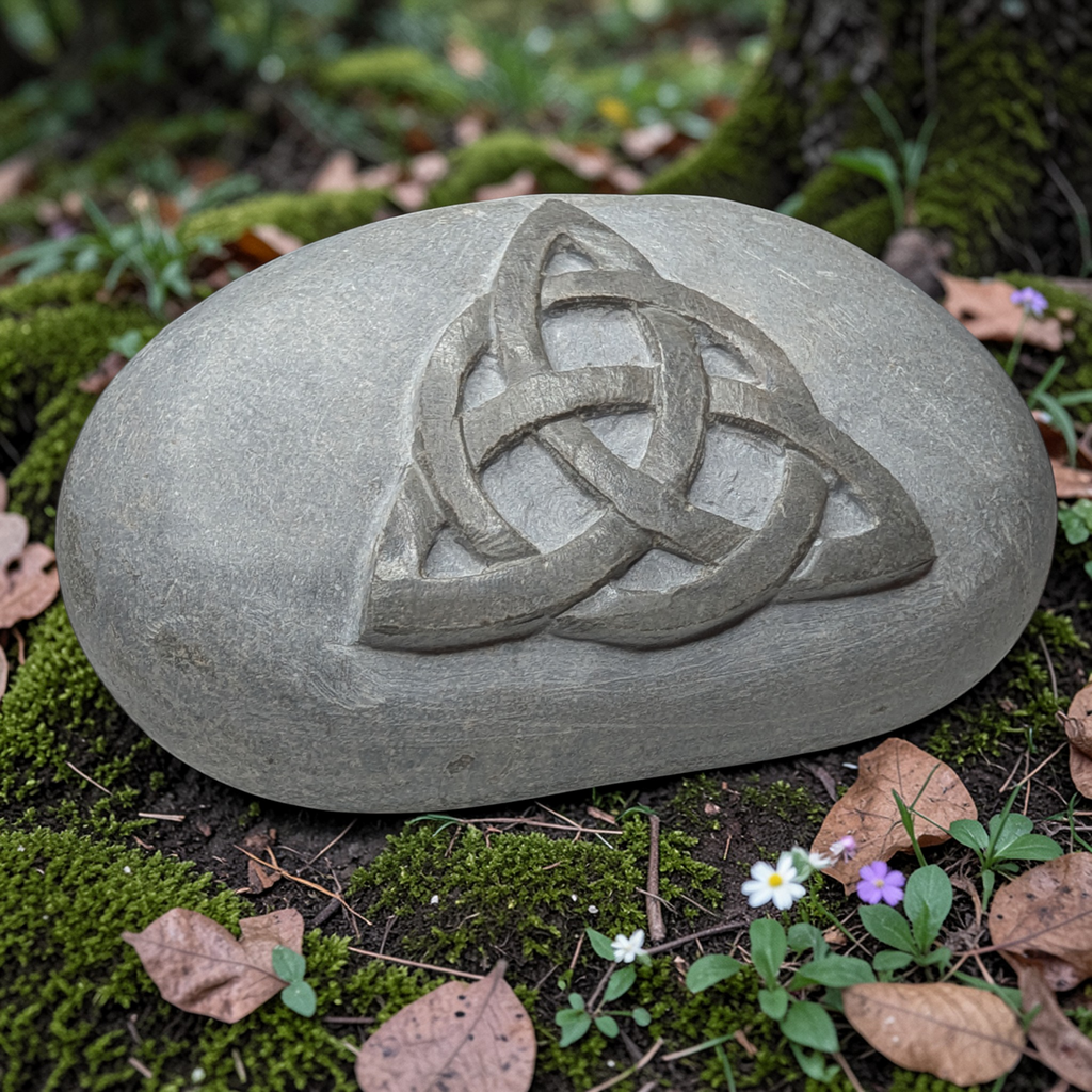 Hand Carved Celtic Knot Stone: Wiccan Altar Decor, Pagan Gift